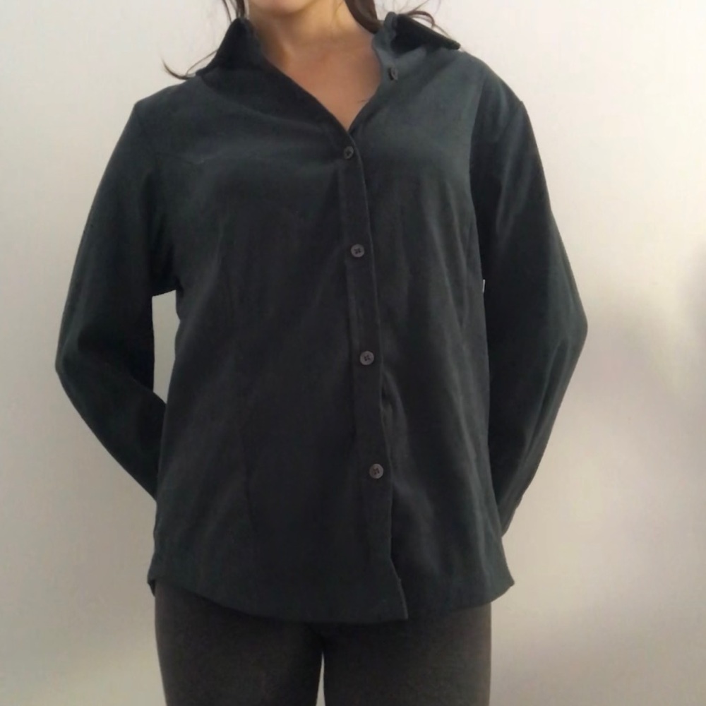 Navy blue vintage suede button up collared shirt